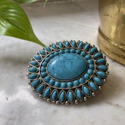Turquoise Stone and Metal Belt Buckle  clothing Accessories 3.25”x3”