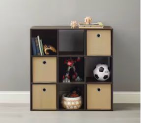 Dark Chocolate 9 Cube and Natural Fabric Collapsible Bin Organizer
