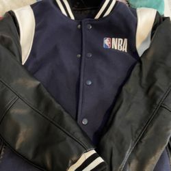 navy blue nba leather varsity jacket (read description)