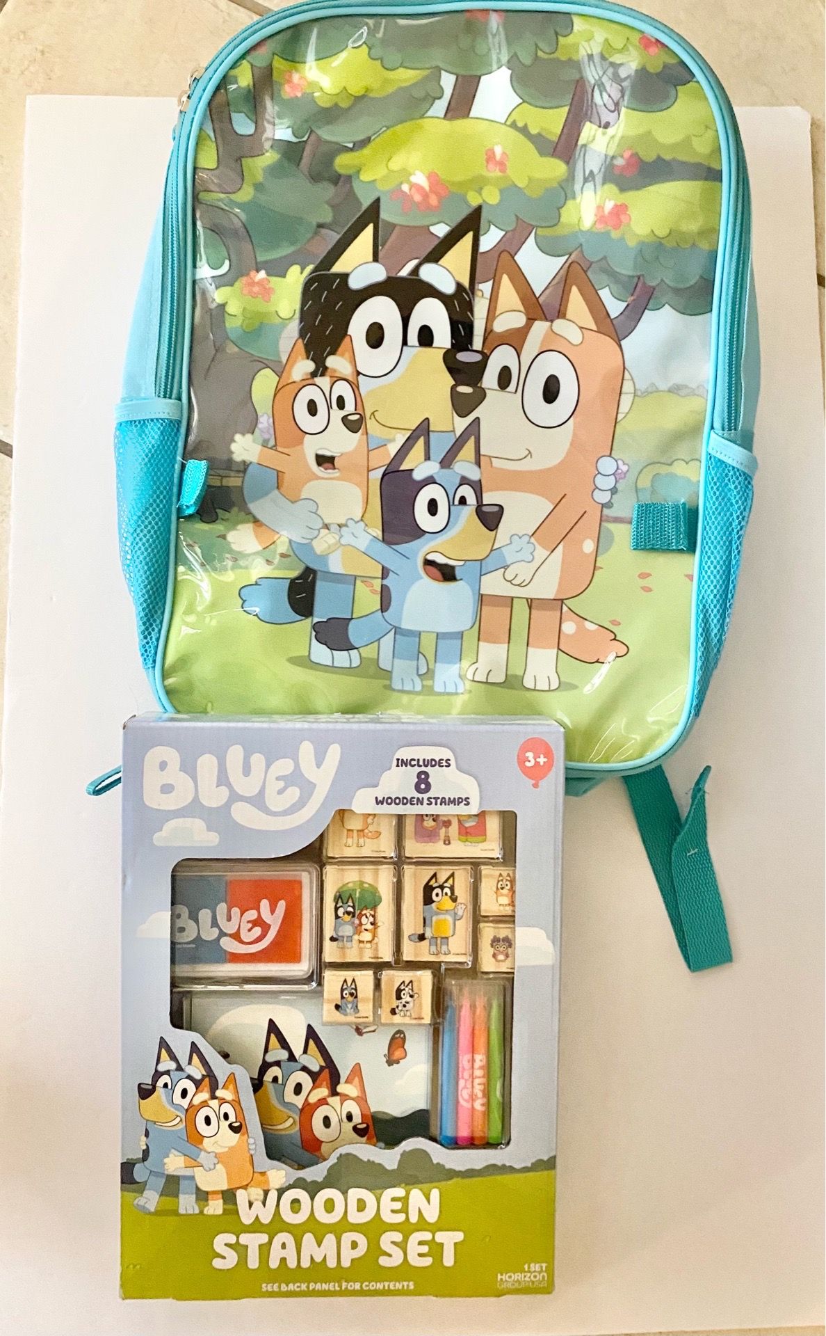 NEW Bluey Backpack and Stamp set like new! 5 each