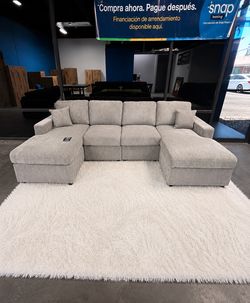 New!💎 Luxury Gray Corduroy Sectional Sofa | $10 Down