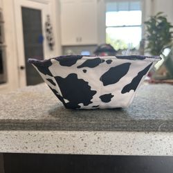 Cow Print & Purple Floral Reversible Bowl Cozy – Handmade Cotton
