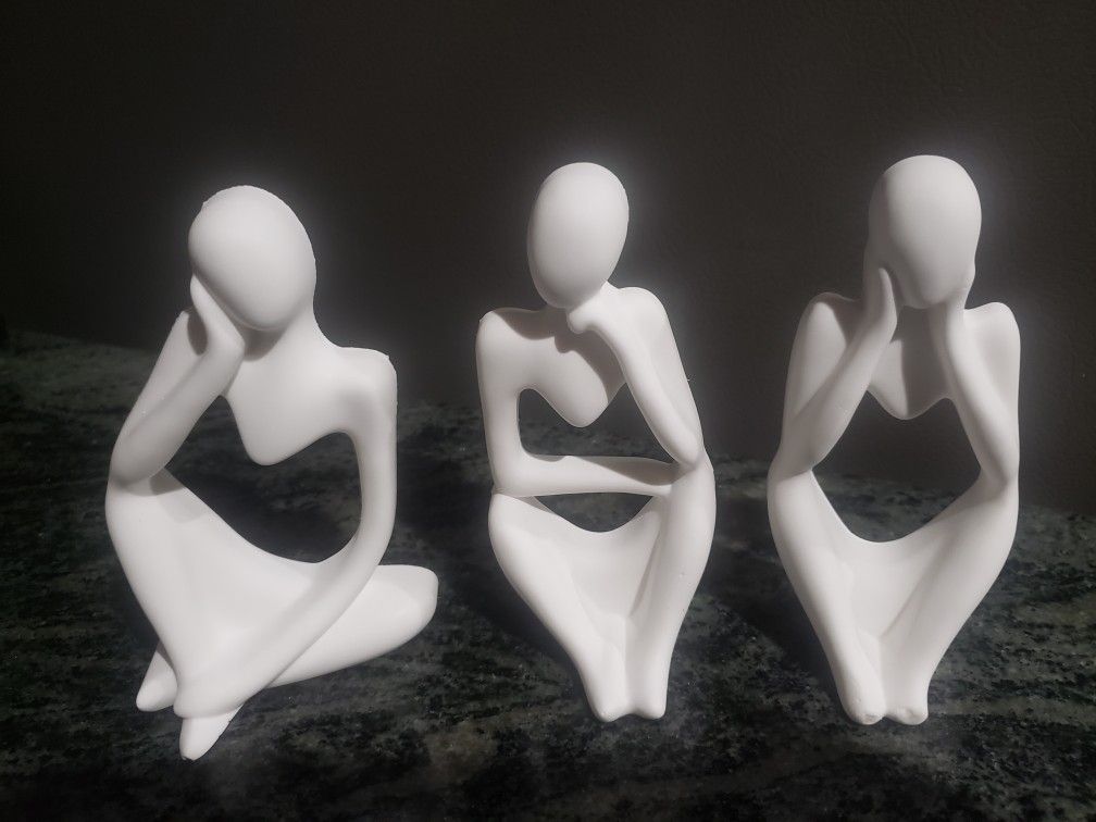 3Pcs White Thinker Statue Abstract Art Sculpture, Resin  ( Ceramic) Collectible Figurines

