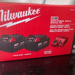 Milwaukee M18 18-Volt Lithium-lon XC Starter Kit with Two 5.0Ah Batteries and Charger