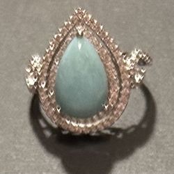Larimar and White Zircon Sterling Silver Ring