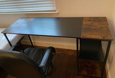 Desk / table with shelves (wood and metal)