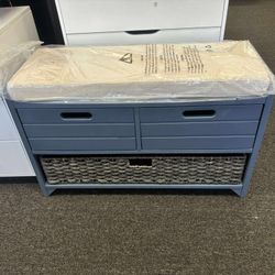 Wood Storage Bench with Removable Basket and 2 Drawer,Fully Assembled Entryway Storage Bench Shoe Bench