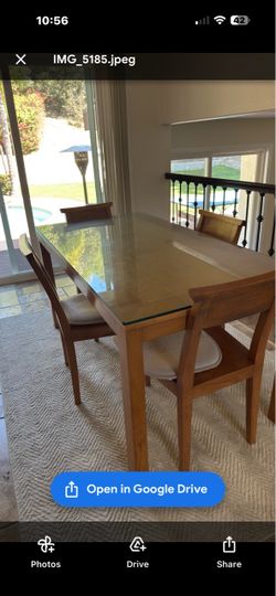 Walnut Dining Table with Glass Top & Matching Chairs – $450 OBO