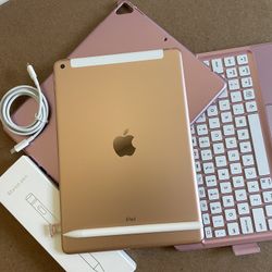 iPad 7th Generation (Rosegold - Pink) 32GB WiFi + Cellular with keyboard, pen & Accessories 