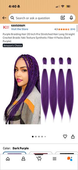 Purple Braiding Hair 20 Inch Pre Stretched Hair Long Straight Crochet Braids Yaki Texture Synthetic Fiber 4 Packs (Dark Purple)