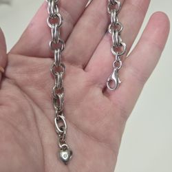 Sterling Silver Bracelet Heart With Diamond 