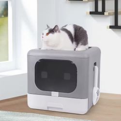 P-ZM118 Cat Litter Box Foldable Top Entry Litter Box with Cat Litter Scoop Drawer for Medium and Large Cats