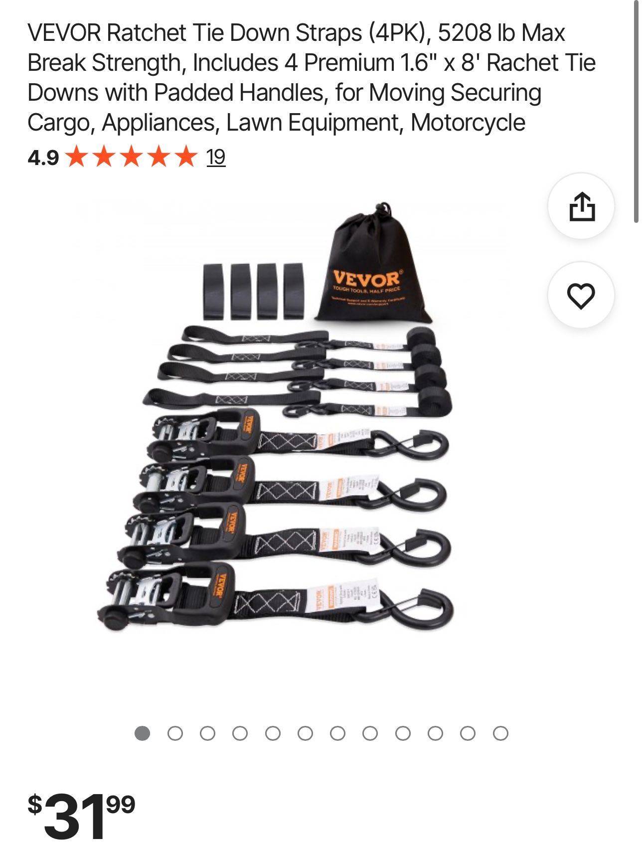 Ratchet Tie Down Straps 4 Pack 8Ft