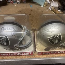 Signed Raiders Mini Helmets - Jerry Rice And Cliff Branch