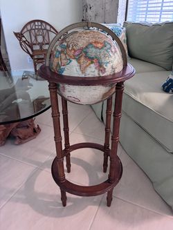 Mid century wooden floor globe on wooden faux bamboo stand