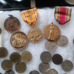 Some Old Coins And Civil War Medals And Old Bus Fare From LA, NYC