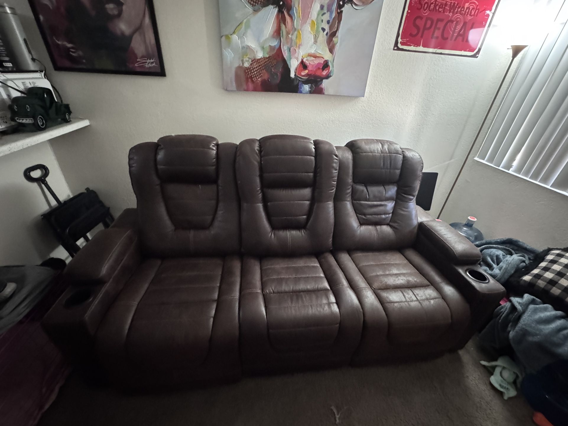 Power Recliner Sofa, With Charging Station, Cup Holders And Storage