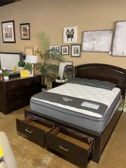 3 PCS QUEEN BEDROOM SET: QUEEN BED FRAME, NIGHTSTAND, DRESSER 