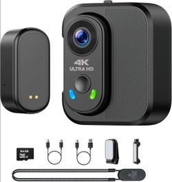 4k Mini Body Camera, Thumb Size POV Action, with WiFi, EIS Stabilization, Magnetic Mount, 64GB Storage, Charging Case, Hands-Free Recording for Conten