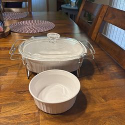 CorningWare French White Oval Casserole Dish and accompanying dish