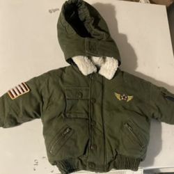 Boys Jacket 12 Months Full Zip Snap Buttons Coat Green w Hood