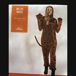 Big Cat One piece women’s  Adult One size Halloween costume Orange/black Zipper Up Back Tail, fits up to a size 14, 1 piece set fits up to size 14, me
