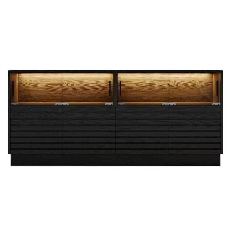 Black Rectangular Acrylic LED Lights TV Stand With Storage Media Console. $200