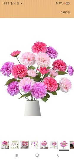 6 bunches Light Pink, purple.  and red rose color  dahlias silk flowers