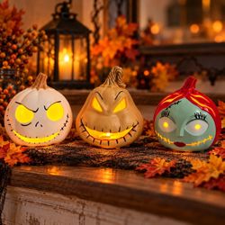 Disney Nightmare Before Christmas Jack Sally Oogie Boogie Light-Up Pumpkin Trio