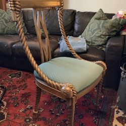 Vintage Neo Classical Carved Rope & Tassel Wood Side Chair Desk Chair