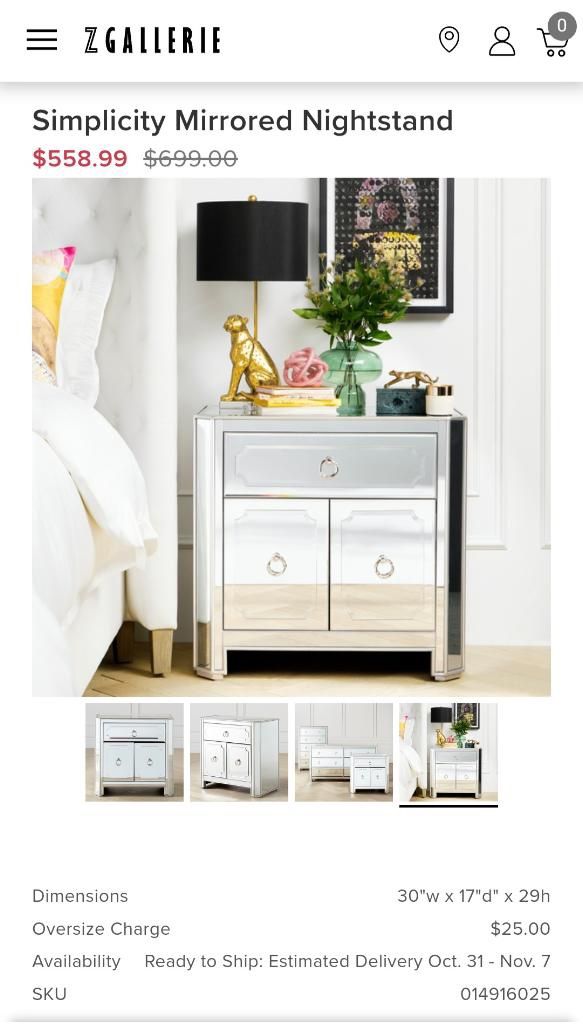 Pair of Z Gallerie Simplicity Mirrored Nightstands for Sale in Temecula