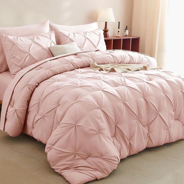 CozyLux All‑Season Pintuck Comforter Set (Queen, 7‑Piece)