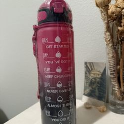Pink Water Bottle With Straw And Wristband