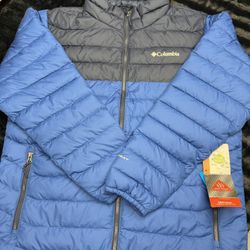 NEW Blue Columbia Men’s Large Omniheat puffer jacket! Warmth without the bulk! 