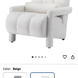 Accent Chair with Arm, Modern Upholstered Soft Teddy Fabric Lounge Chairs with Pillow, Comfy Lambswool Single Sofa Armchair