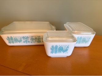 Vintage Pyrex 3 piece Set w/Lids Butterprint Turquoise Refrigerator Dishes 501 502 503 With Lids
