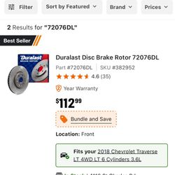  Chevy Traverse 2018 Duralast Disc Brake Rotor 72076DL