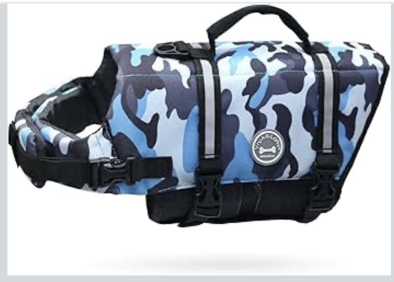 Rip Stop Dog Life Vest, Swimming Vest with Handle, Buoyancy for Doggy Puppy, Dog Life Jacket for Swimming & Boating, M, Camo Blue