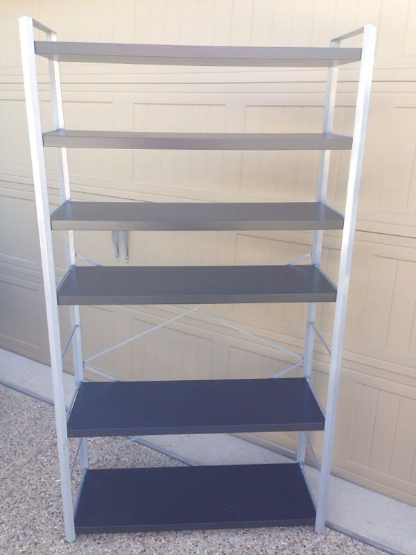 IKEA OMNE bookshelf - silver metal frame with black/brown shelves