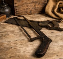Antique 19” Hand Saw & Framed Saw Pair – Vintage Woodworking Tools