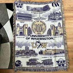 University Of Washington UW Seattle Vintage Woven Tapestry Blanket Knit Throw Rustic - Collectible 