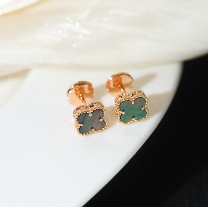 Van Cleef & Arpels Rose Gold Gray Mother-of-Pearl Stud Earrings