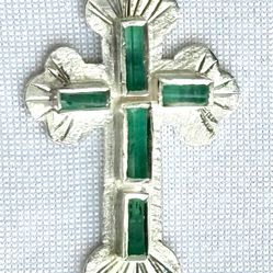 Genuine Colombian emerald pendant , cross pendant, silver 925, real natural emerald, colombian art, muzo emeralds