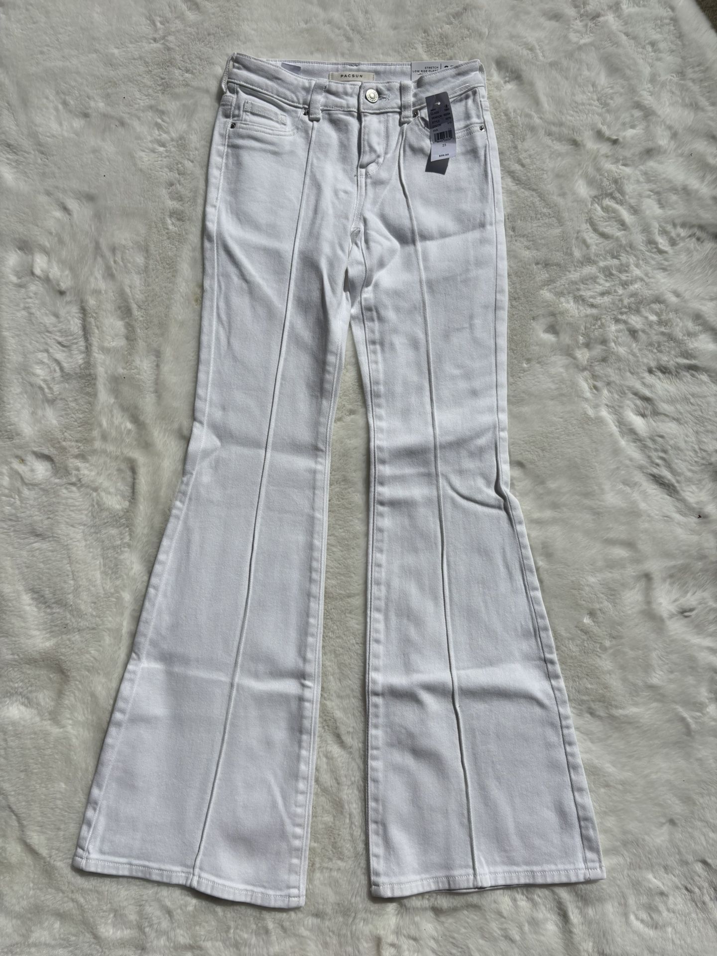 NWT Pacsun Jeans Womens Size 23 Stretch Low Rise Flare White Seam New