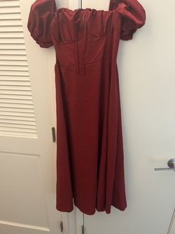 Red Off Shoulder Puff Sleeve Midi Dress