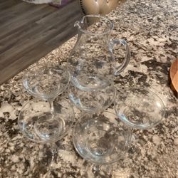 Set Of 5 Margarita Glasses With Pitcher