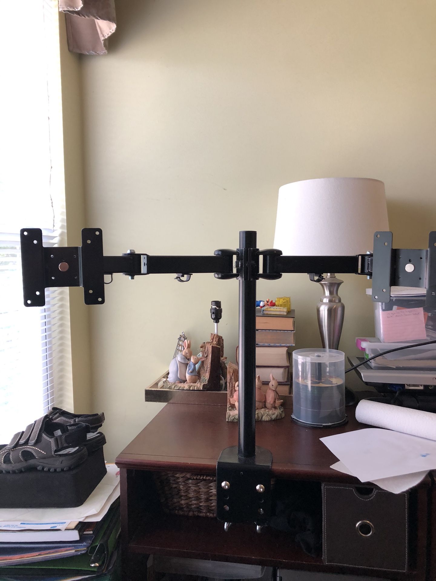 Dual computer - tv monitor desk bracket stand heavy duty