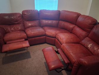 Red leather sectional couch