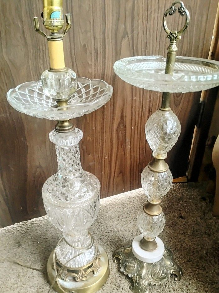 Antique Vintage Italian Crystal Lamp And Standing Ashtray