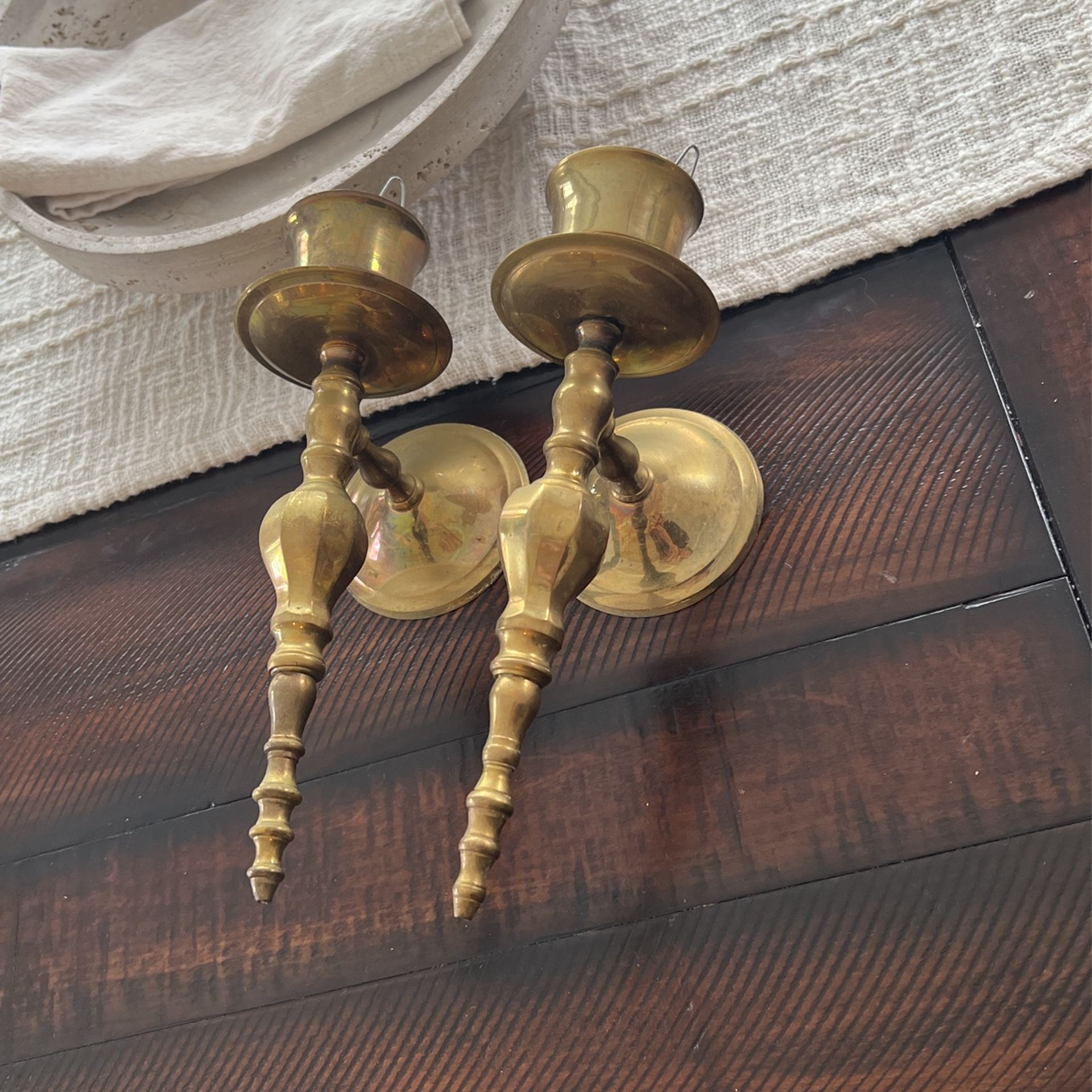 Two Vintage Solid Brass Wall Sconce Candle Holders